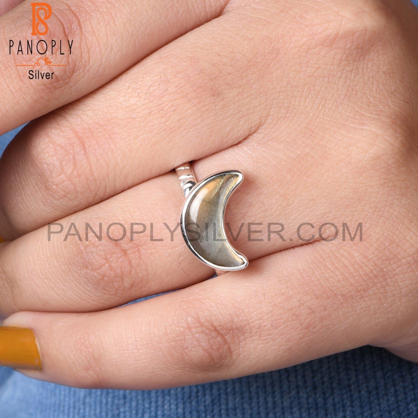 Labradorite 925 Sterling Silver Moon Shape Ring