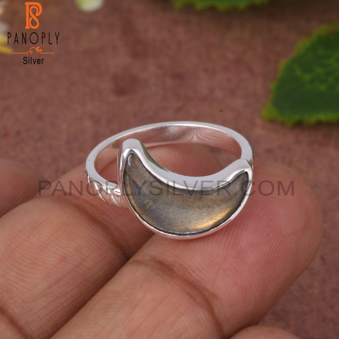 Labradorite 925 Sterling Silver Moon Shape Ring