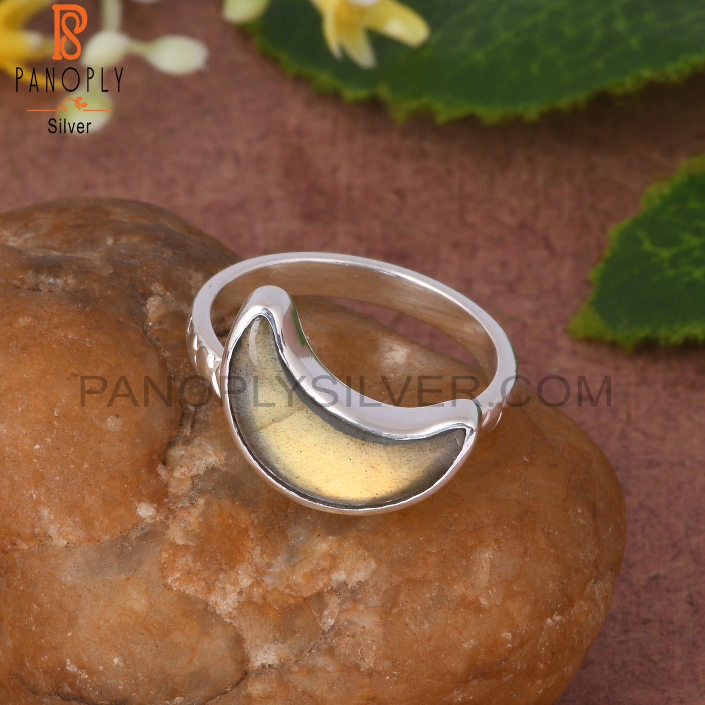 Labradorite 925 Sterling Silver Moon Shape Ring