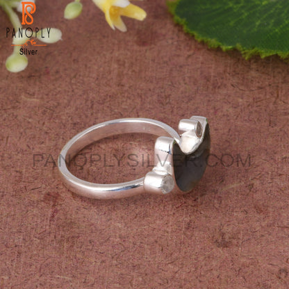 Rainbow Moonstone & Labradorite 925 Silver Moon Ring