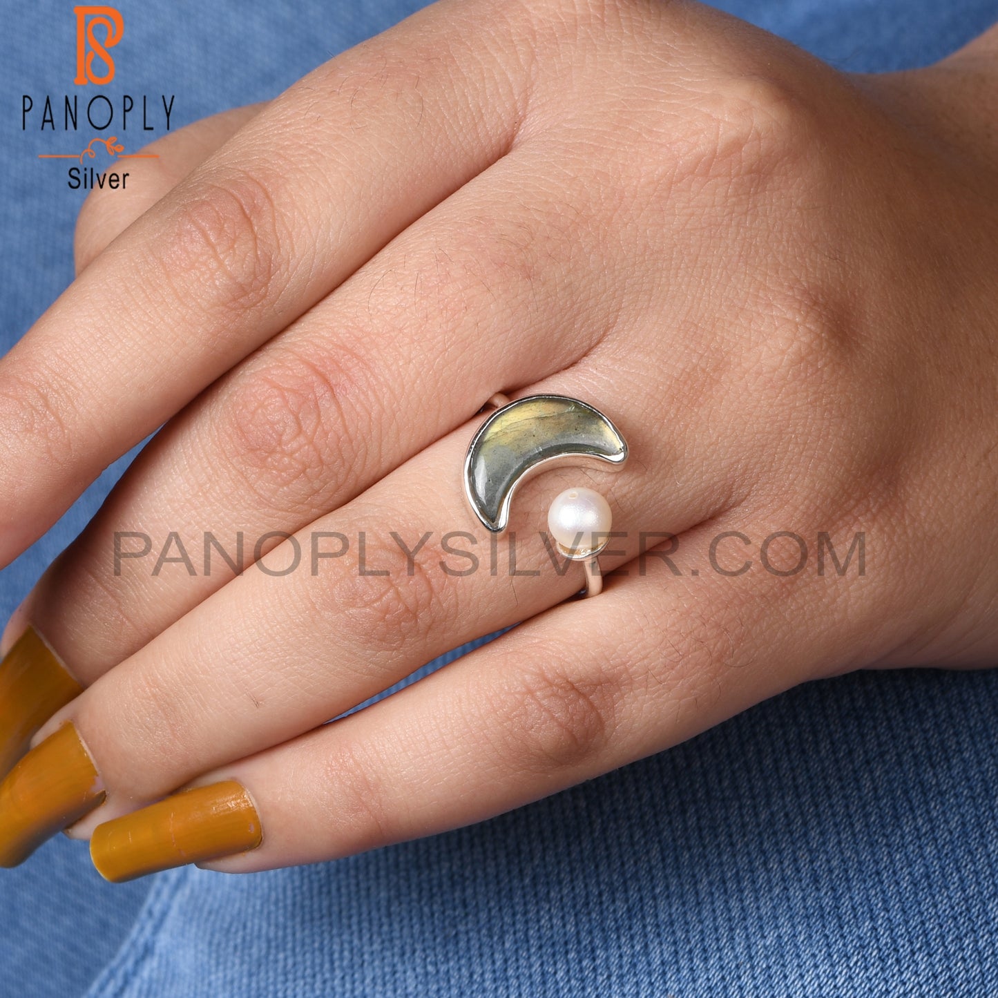 Pearl & Labradorite 925 Sterling Silver Ring