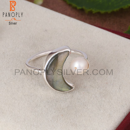 Pearl & Labradorite 925 Sterling Silver Ring