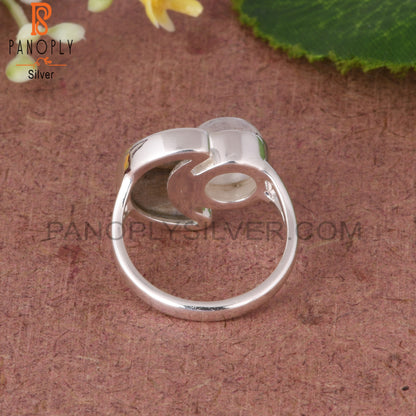 Rainbow Moonstone & Labradorite 925 Sterling Silver Moon Ring