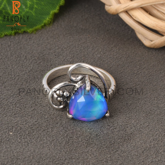 Aurora Opal Blue 925 Sterling Silver Ring