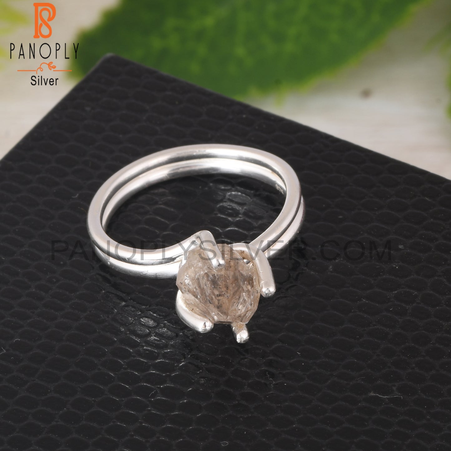 Herkimer Diamond 925 Sterling Silver Two Band Prong Set Ring