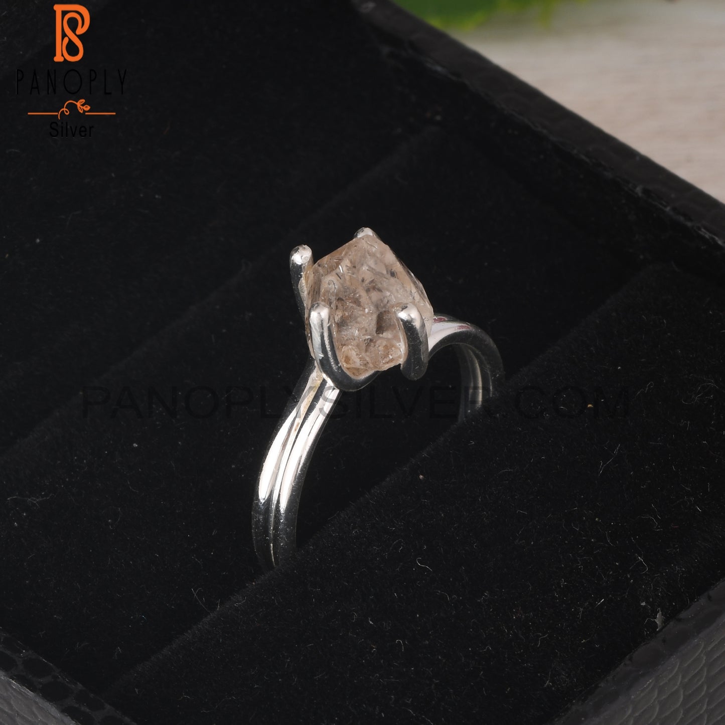 Herkimer Diamond 925 Sterling Silver Two Band Prong Set Ring
