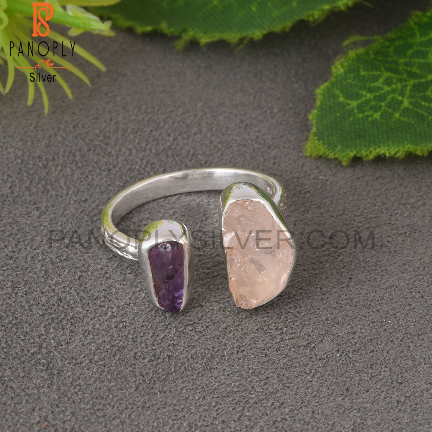Rose Quartz & Amethyst 925 Sterling Silver Ring