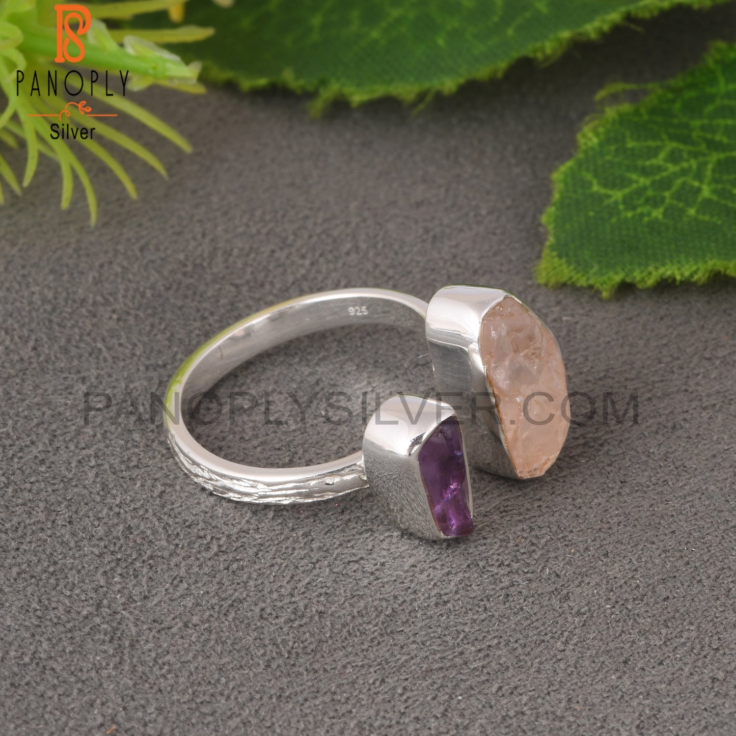 Rose Quartz & Amethyst 925 Sterling Silver Ring