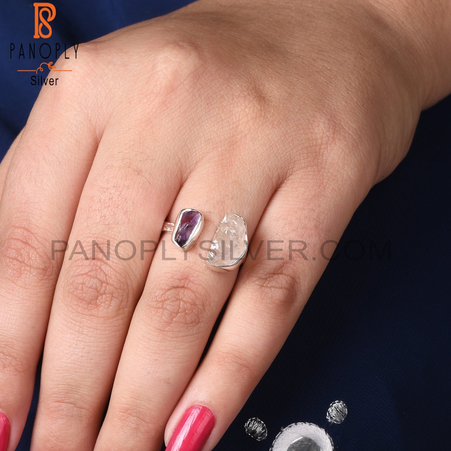 Rose Quartz & Amethyst 925 Sterling Silver Ring