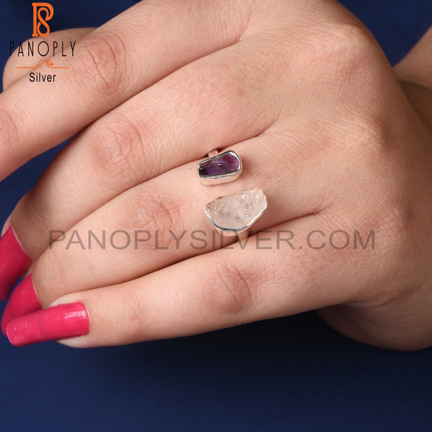 Rose Quartz & Amethyst 925 Sterling Silver Ring