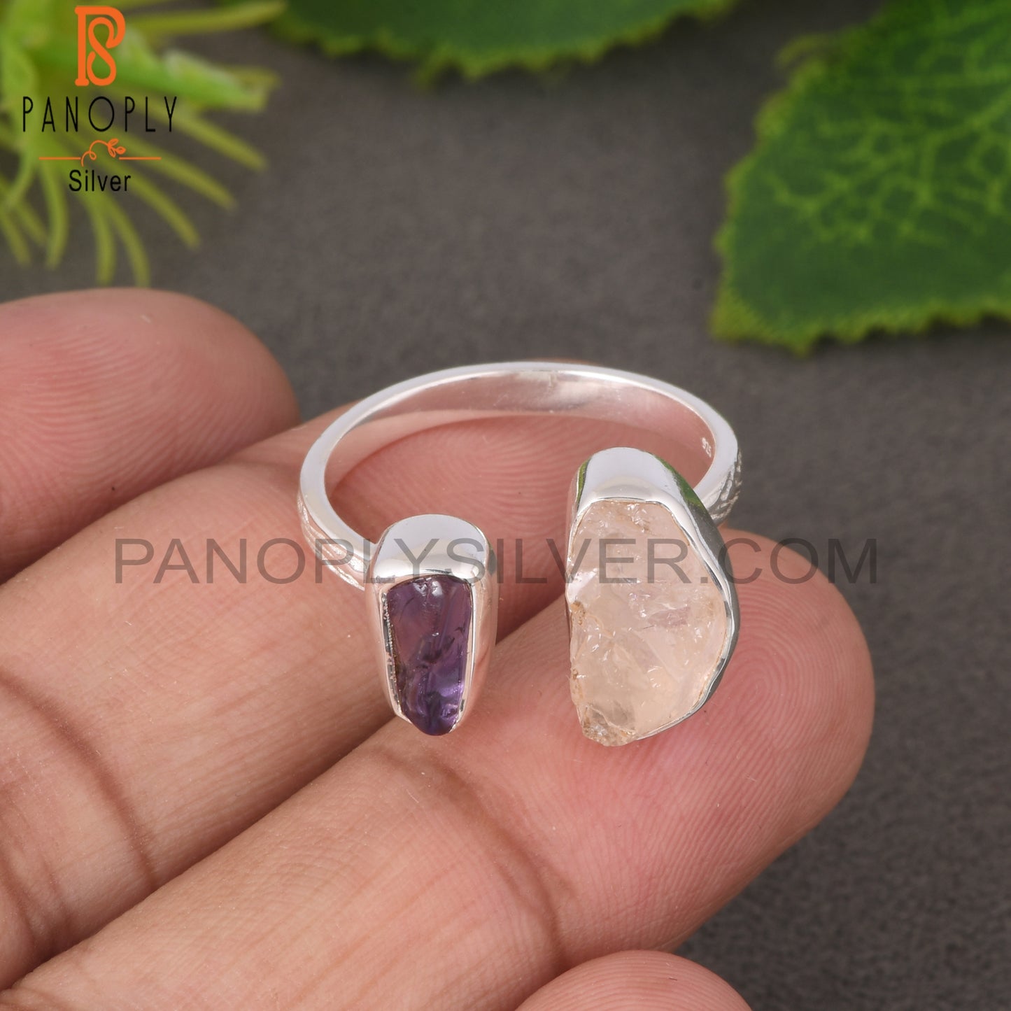Rose Quartz & Amethyst 925 Sterling Silver Ring