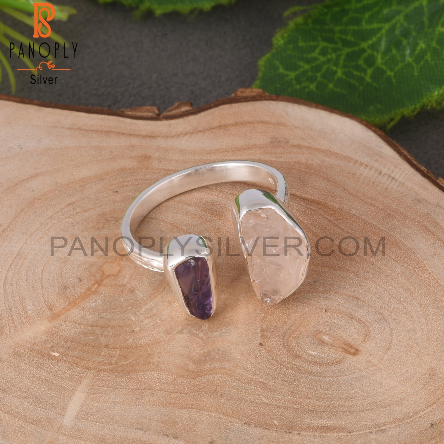 Rose Quartz & Amethyst 925 Sterling Silver Ring