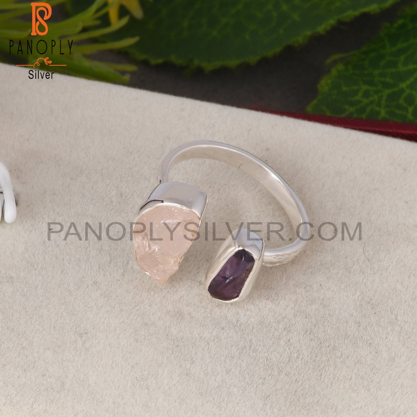 Rose Quartz & Amethyst 925 Sterling Silver Ring