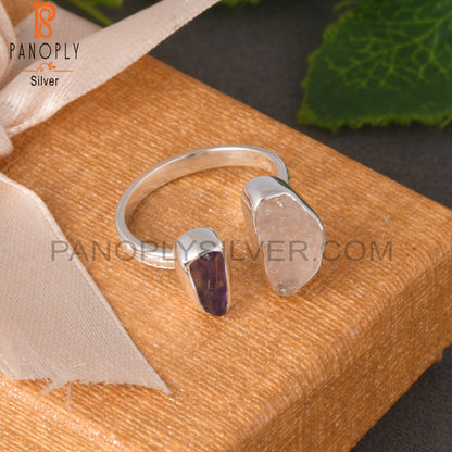 Rose Quartz & Amethyst 925 Sterling Silver Ring