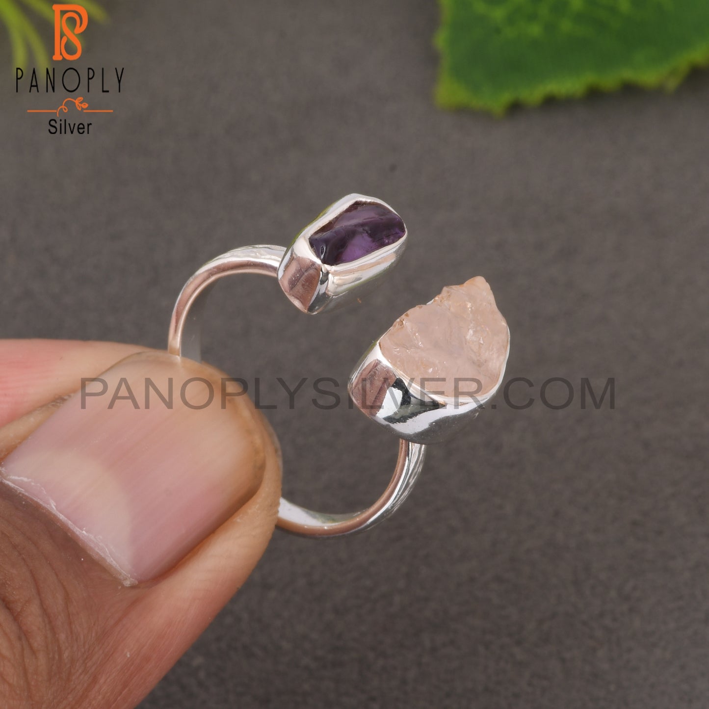 Rose Quartz & Amethyst 925 Sterling Silver Ring