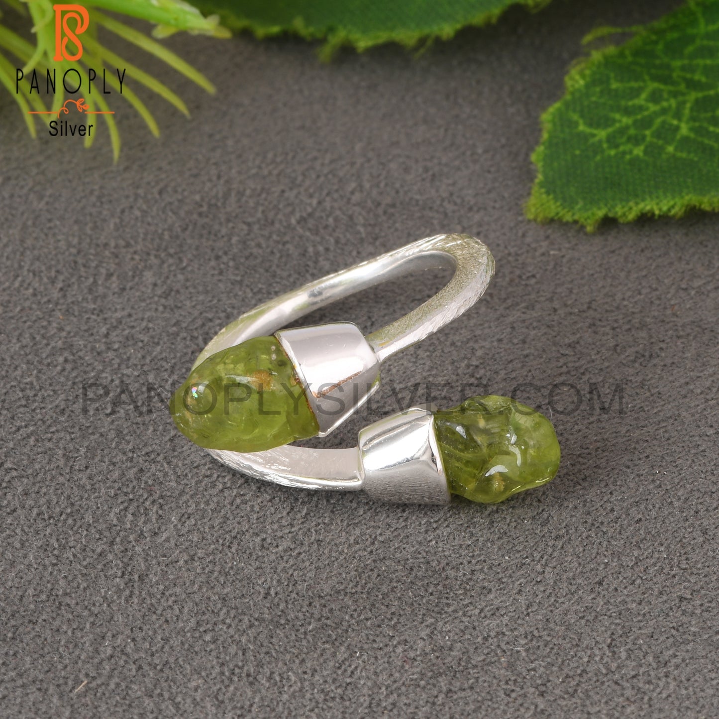 ByPass Drop Peridot Rough 925 Sterling Silver Ring