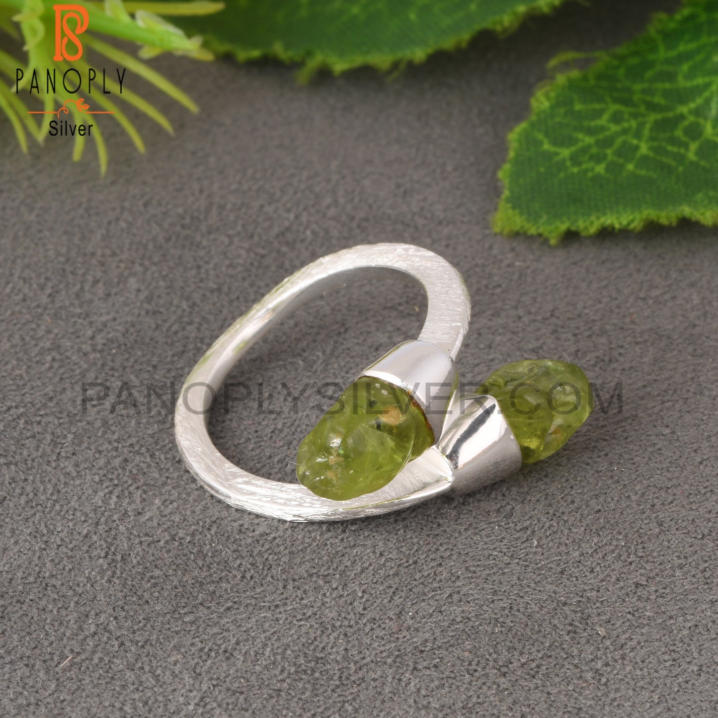 ByPass Drop Peridot Rough 925 Sterling Silver Ring