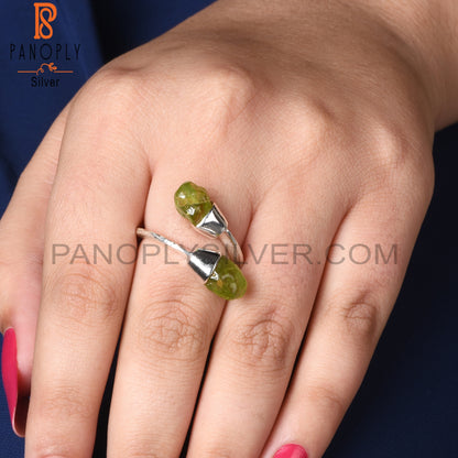 ByPass Drop Peridot Rough 925 Sterling Silver Ring