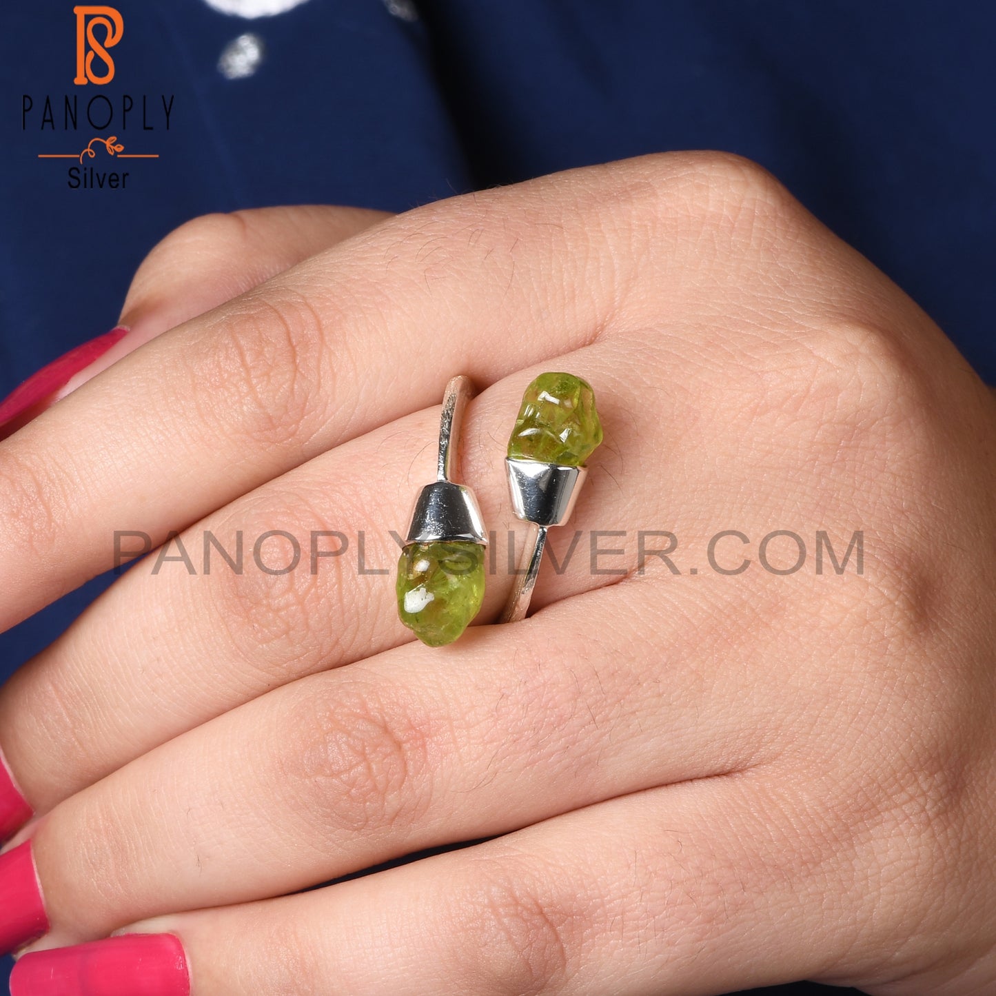 ByPass Drop Peridot Rough 925 Sterling Silver Ring