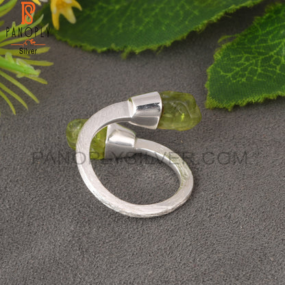 ByPass Drop Peridot Rough 925 Sterling Silver Ring
