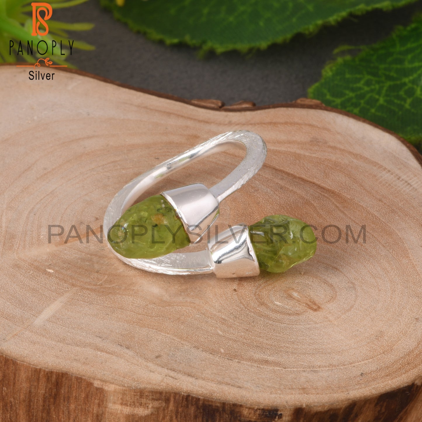 ByPass Drop Peridot Rough 925 Sterling Silver Ring