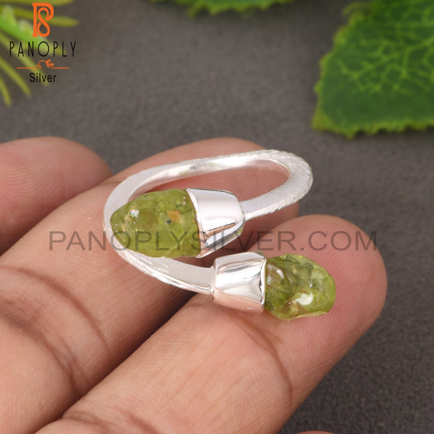 ByPass Drop Peridot Rough 925 Sterling Silver Ring