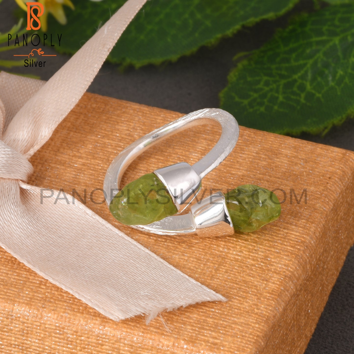 ByPass Drop Peridot Rough 925 Sterling Silver Ring