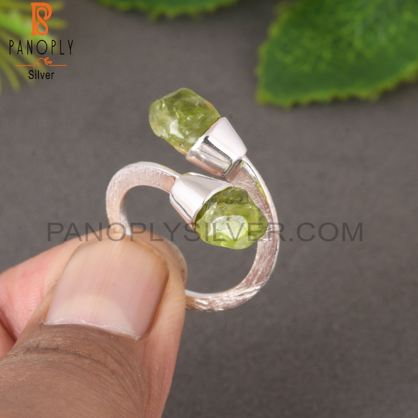 ByPass Drop Peridot Rough 925 Sterling Silver Ring