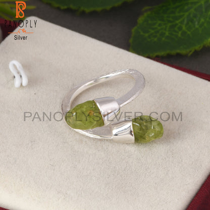 ByPass Drop Peridot Rough 925 Sterling Silver Ring