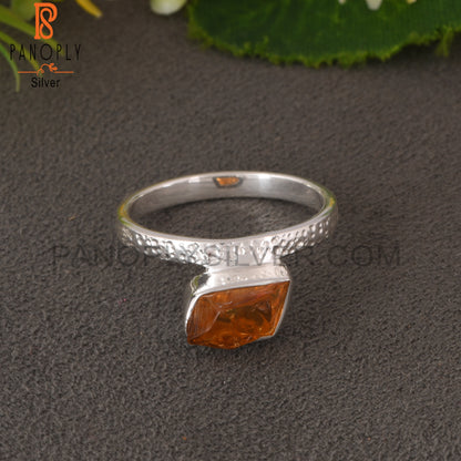 Citrine Rough 925 Sterling Silver Texture Band Ring