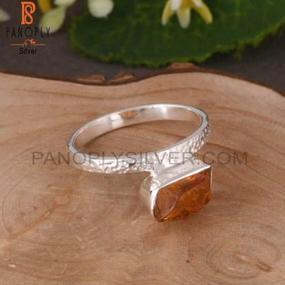 Citrine Rough 925 Sterling Silver Texture Band Ring
