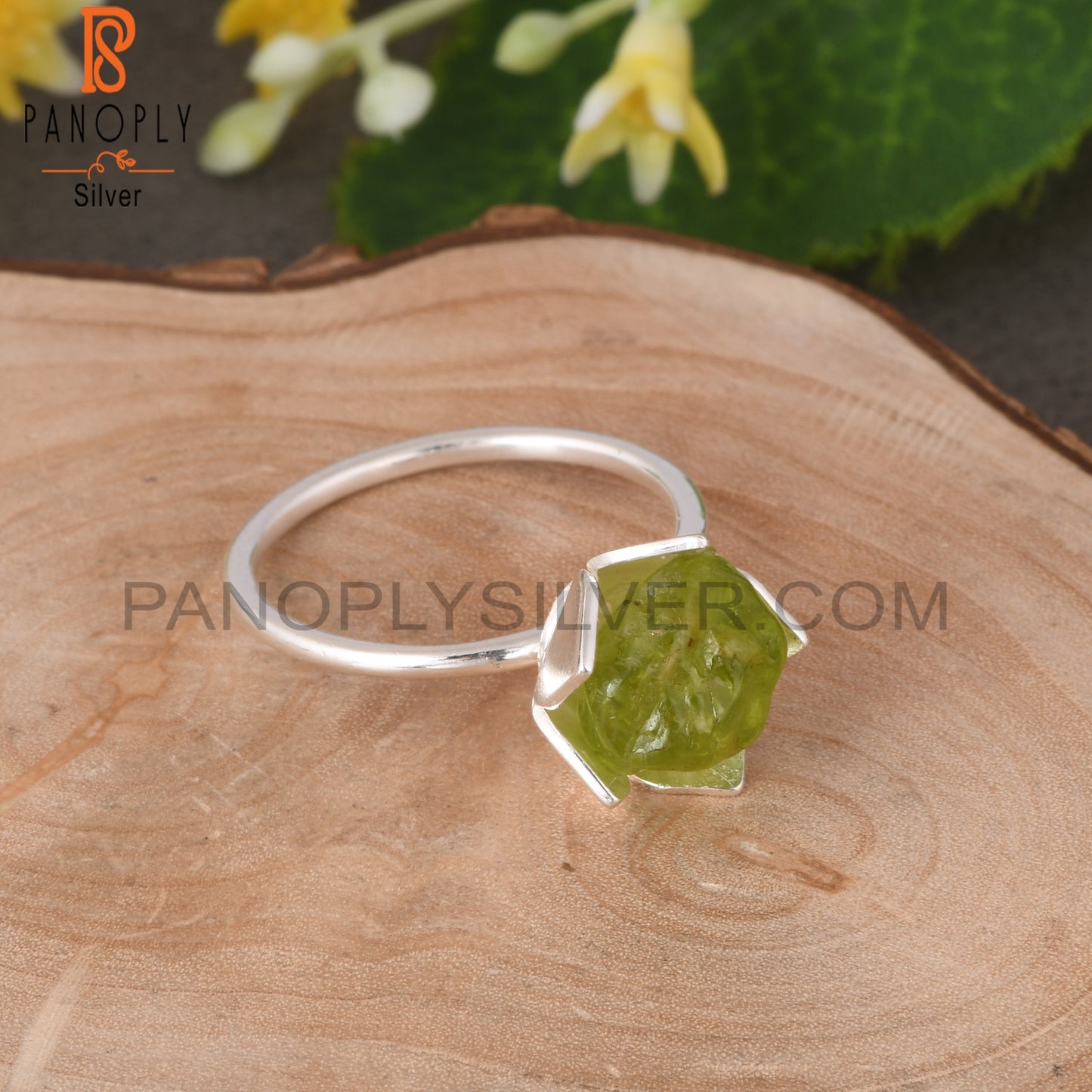 Peridot Rough 925 Sterling Silver Lotus Ring