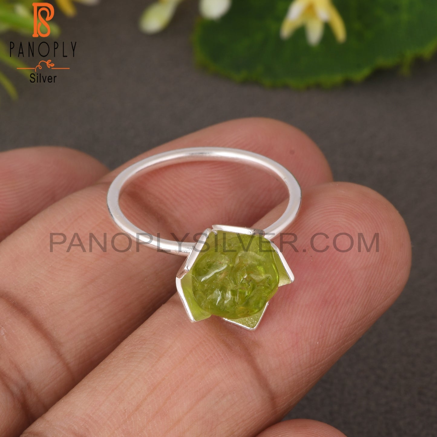 Peridot Rough 925 Sterling Silver Lotus Ring