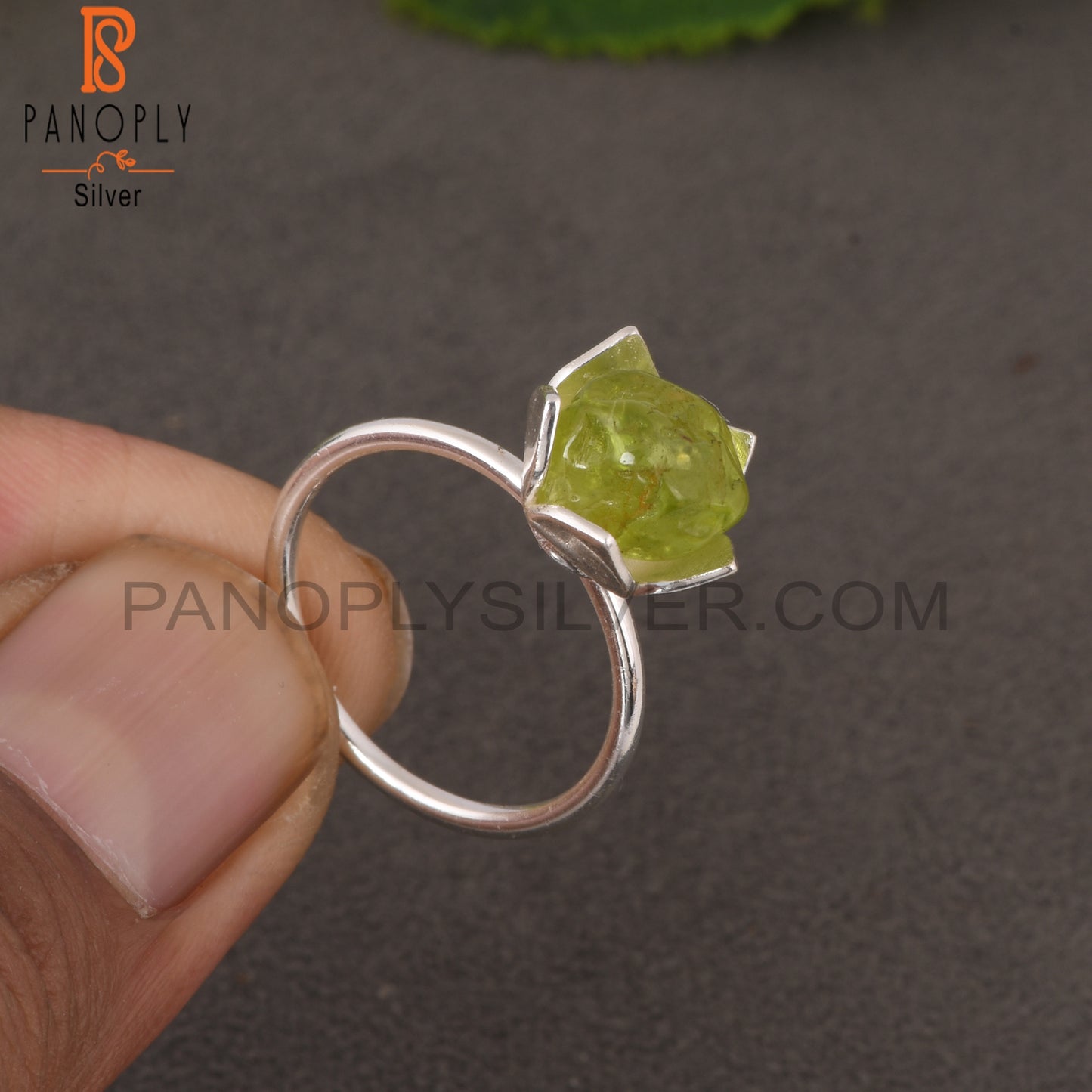 Peridot Rough 925 Sterling Silver Lotus Ring