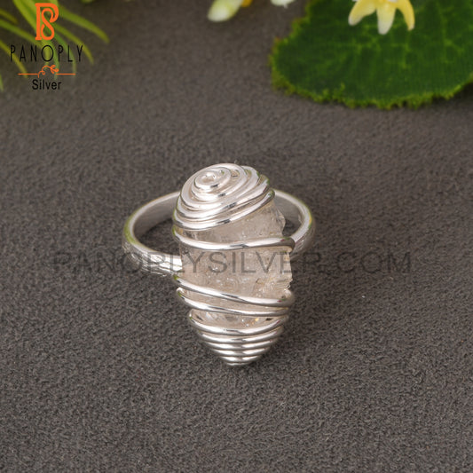 Herkimer Diamond Rough Spiral Wire Cover 925 Silver Ring
