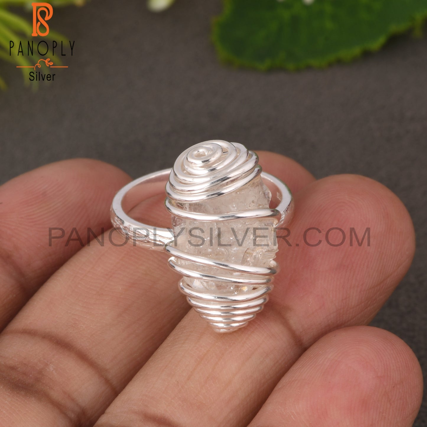Herkimer Diamond Rough Spiral Wire Cover 925 Silver Ring