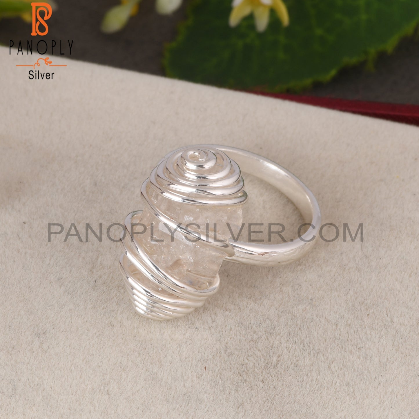 Herkimer Diamond Rough Spiral Wire Cover 925 Silver Ring
