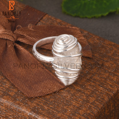 Herkimer Diamond Rough Spiral Wire Cover 925 Silver Ring