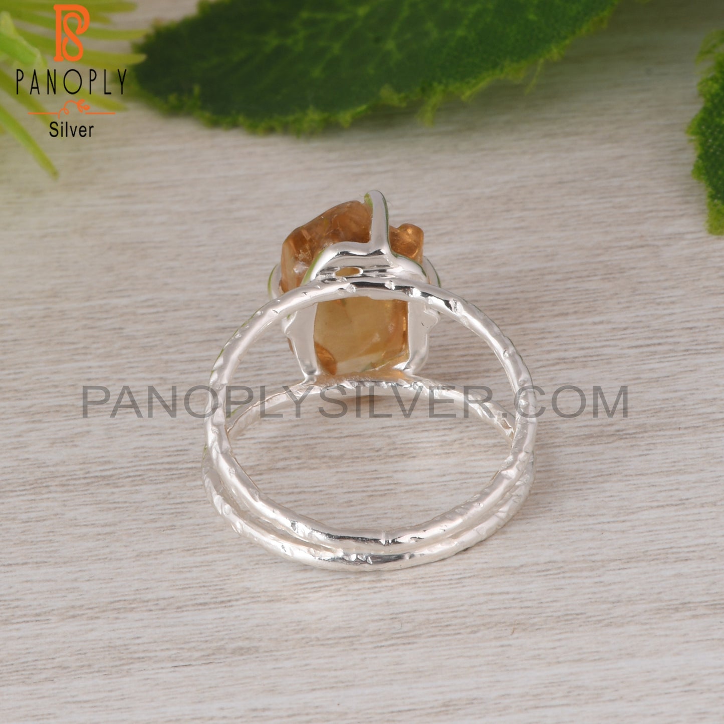 Citrine Rough 925 Sterling Silver Two Band Ring