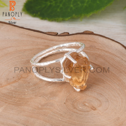 Citrine Rough 925 Sterling Silver Two Band Ring