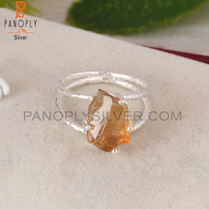 Citrine Rough 925 Sterling Silver Two Band Ring