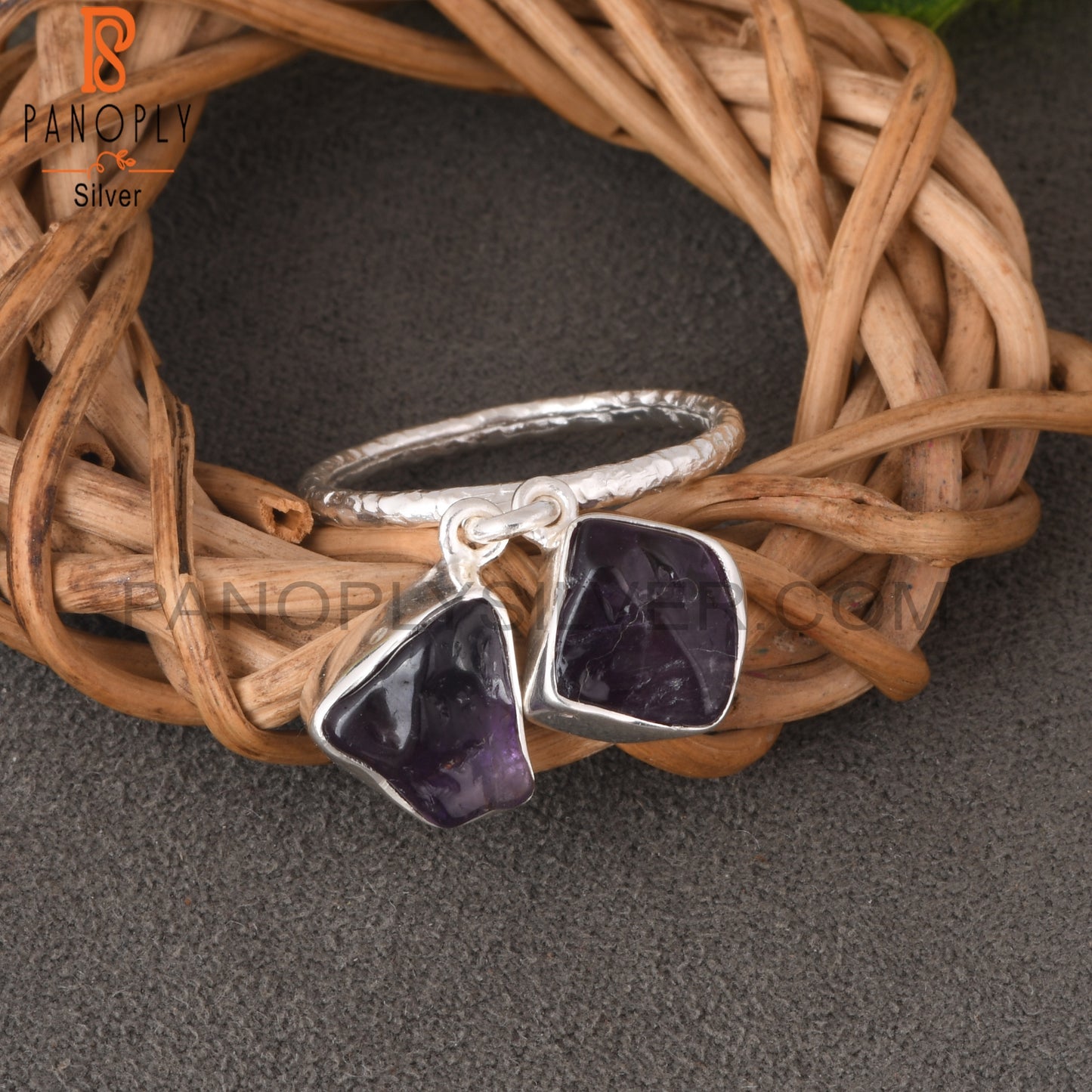 Amethyst Rough 925 Sterling Silver Purple Ring