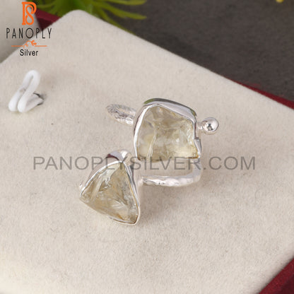 Green Amethyst Rough 925 Sterling Silver Adjustable Ring