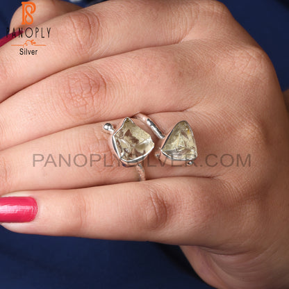 Green Amethyst Rough 925 Sterling Silver Adjustable Ring