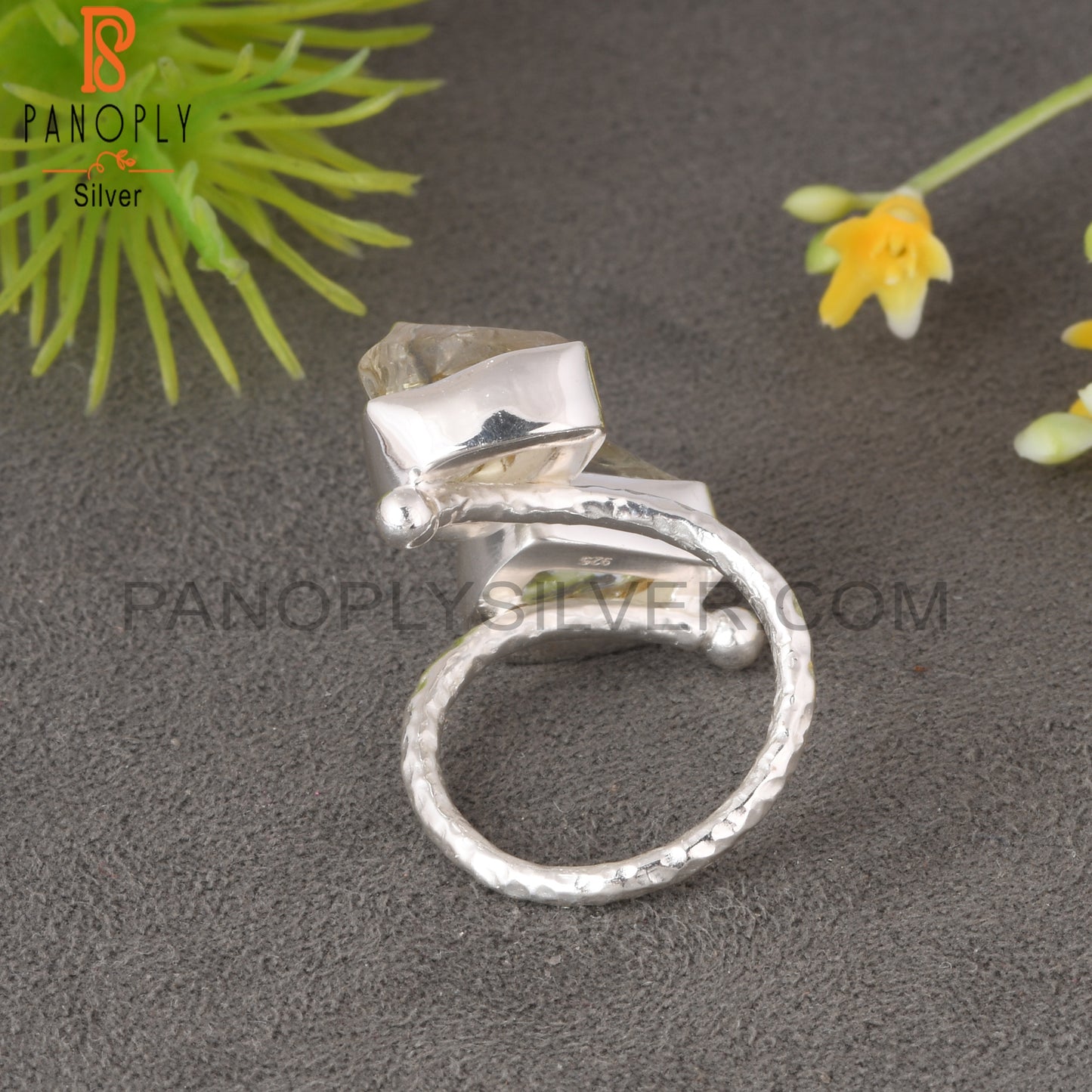 Green Amethyst Rough 925 Sterling Silver Adjustable Ring