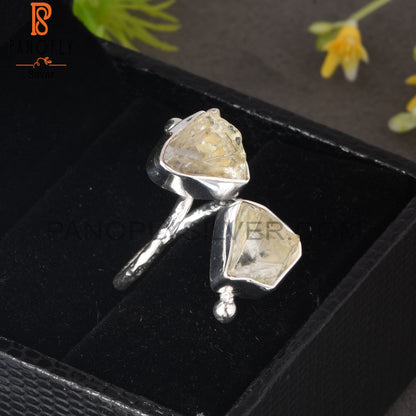 Green Amethyst Rough 925 Sterling Silver Adjustable Ring