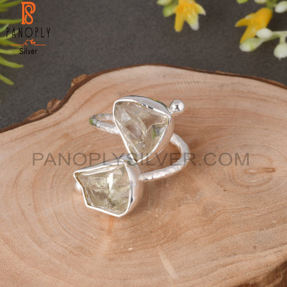 Green Amethyst Rough 925 Sterling Silver Adjustable Ring