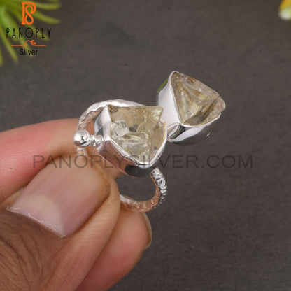 Green Amethyst Rough 925 Sterling Silver Adjustable Ring