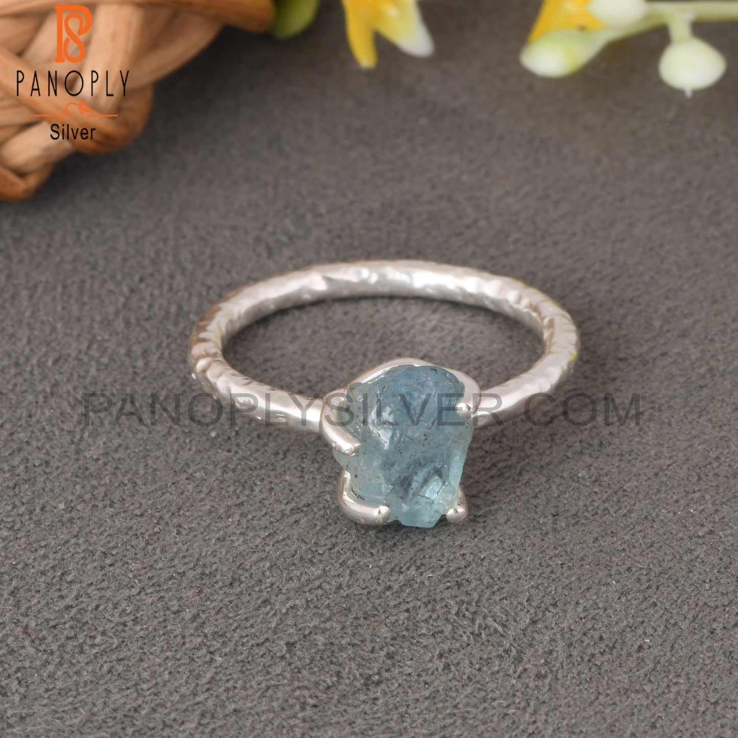 Aquamarine Rough 925 Sterling Silver Prong Set Ring
