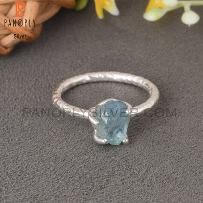 Aquamarine Rough 925 Sterling Silver Prong Set Ring
